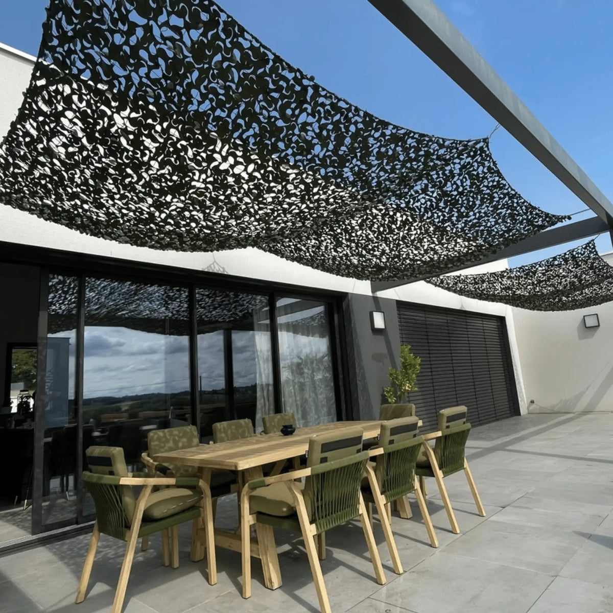Voile d'ombrage camouflage vert — détail de la matière