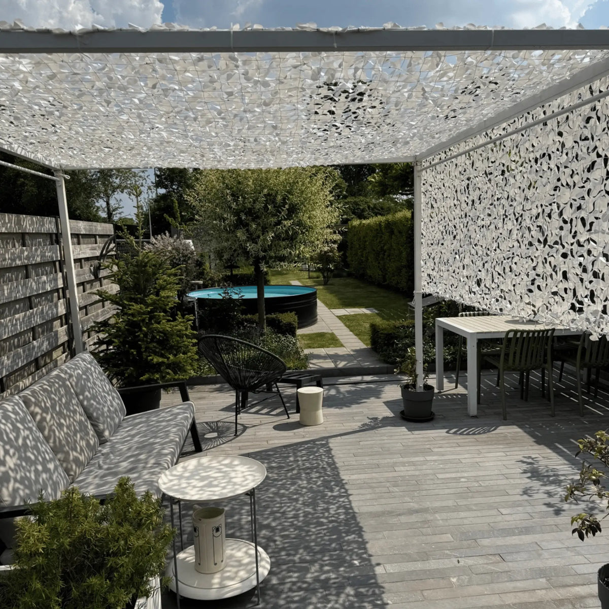 Voile d'ombrage camouflage blanc — détail de la matière