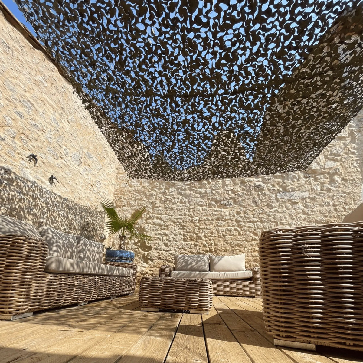 Voile d'ombrage camouflage militaire — détail de la matière
