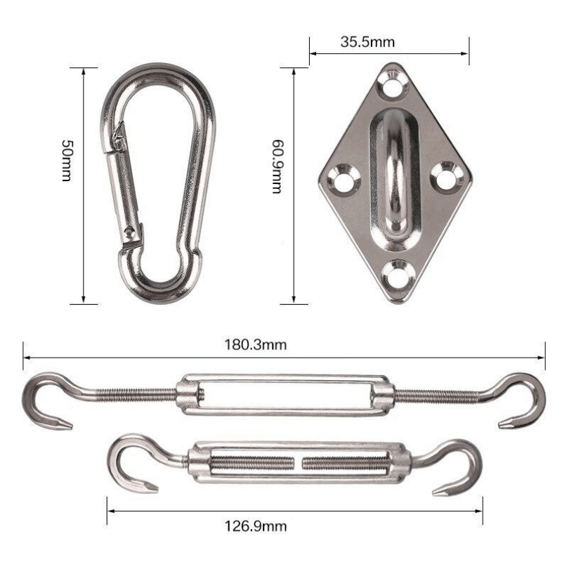 Kit de fixation pour voile d'ombrage — détail de la matière