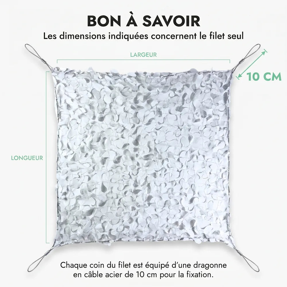 Voile d'ombrage camouflage renforcée à câble acier vue de dessous