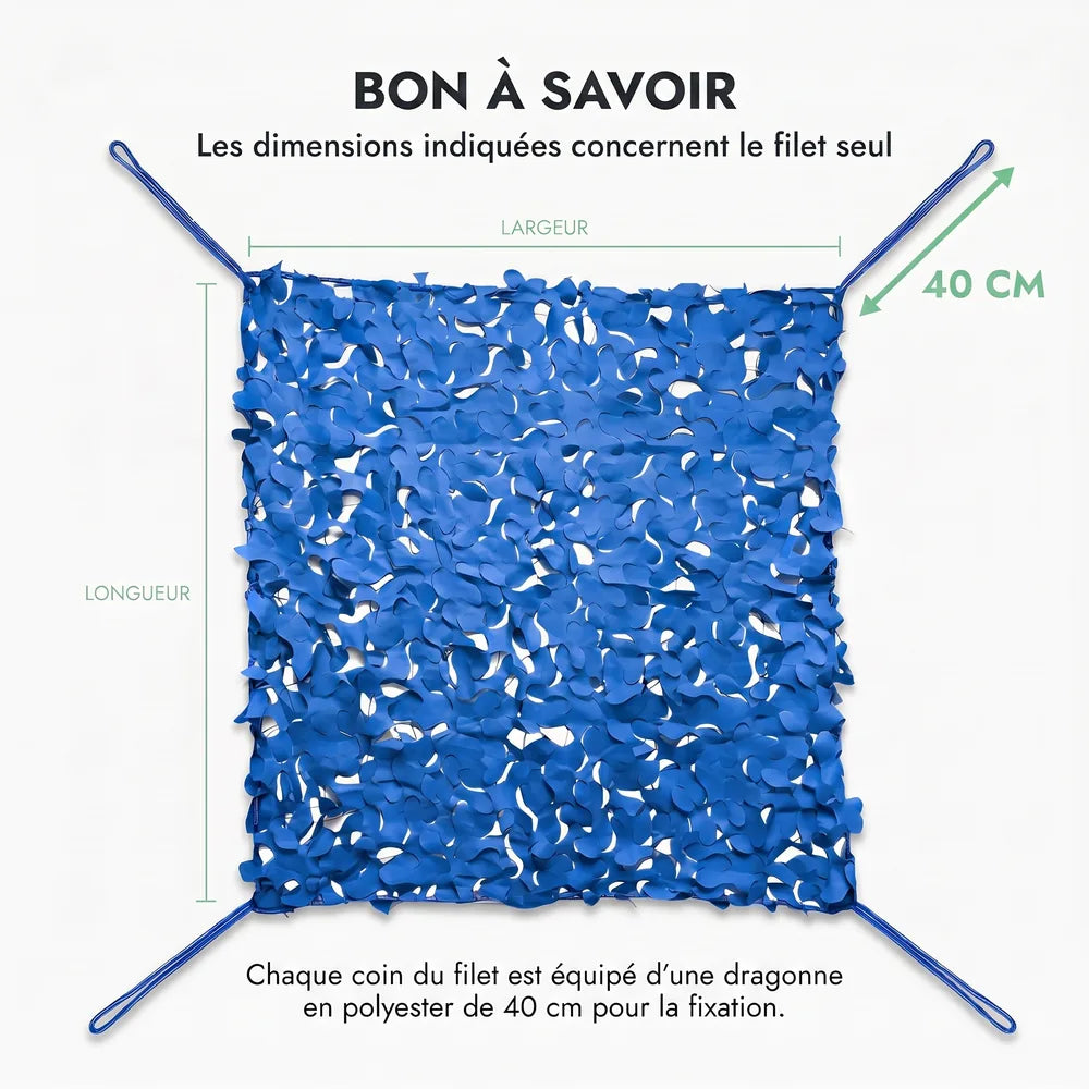Voile d'ombrage camouflage bleu vue de dessous