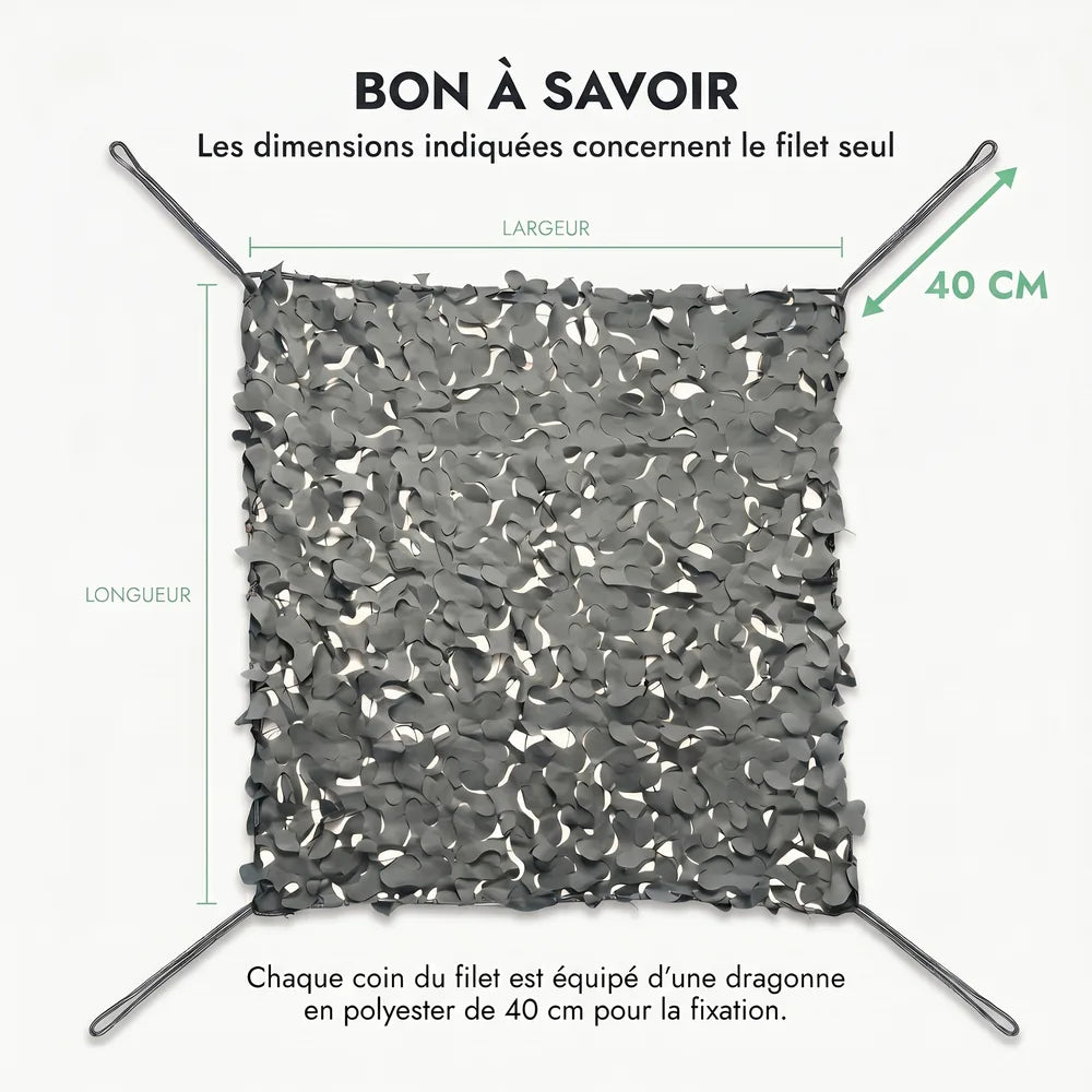 Voile d'ombrage camouflage gris vue de dessous