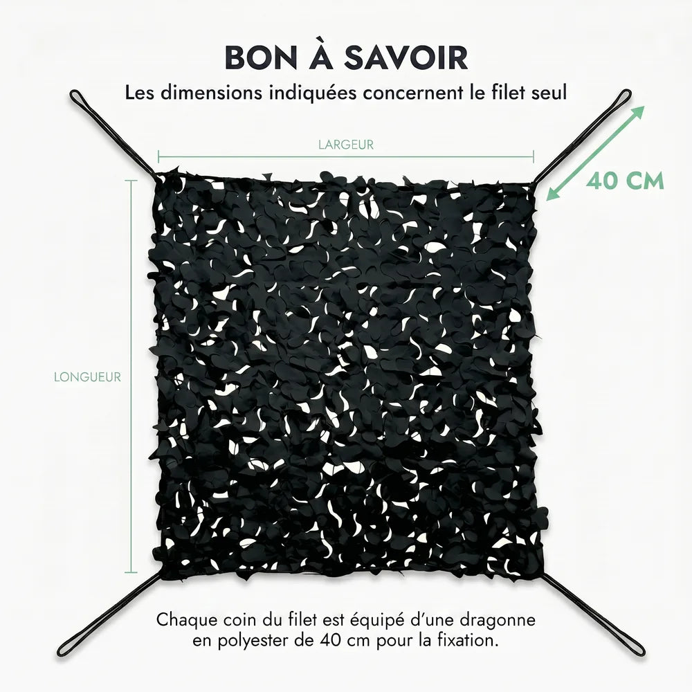 Voile d'ombrage camouflage noir vue de dessous