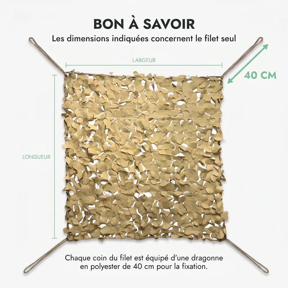 Voile d'ombrage camouflage sable vue de dessous