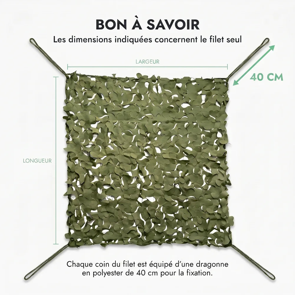 Voile d'ombrage camouflage vert vue de dessous