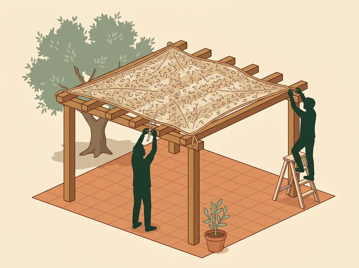 Voile d'ombrage déployée sur une pergola